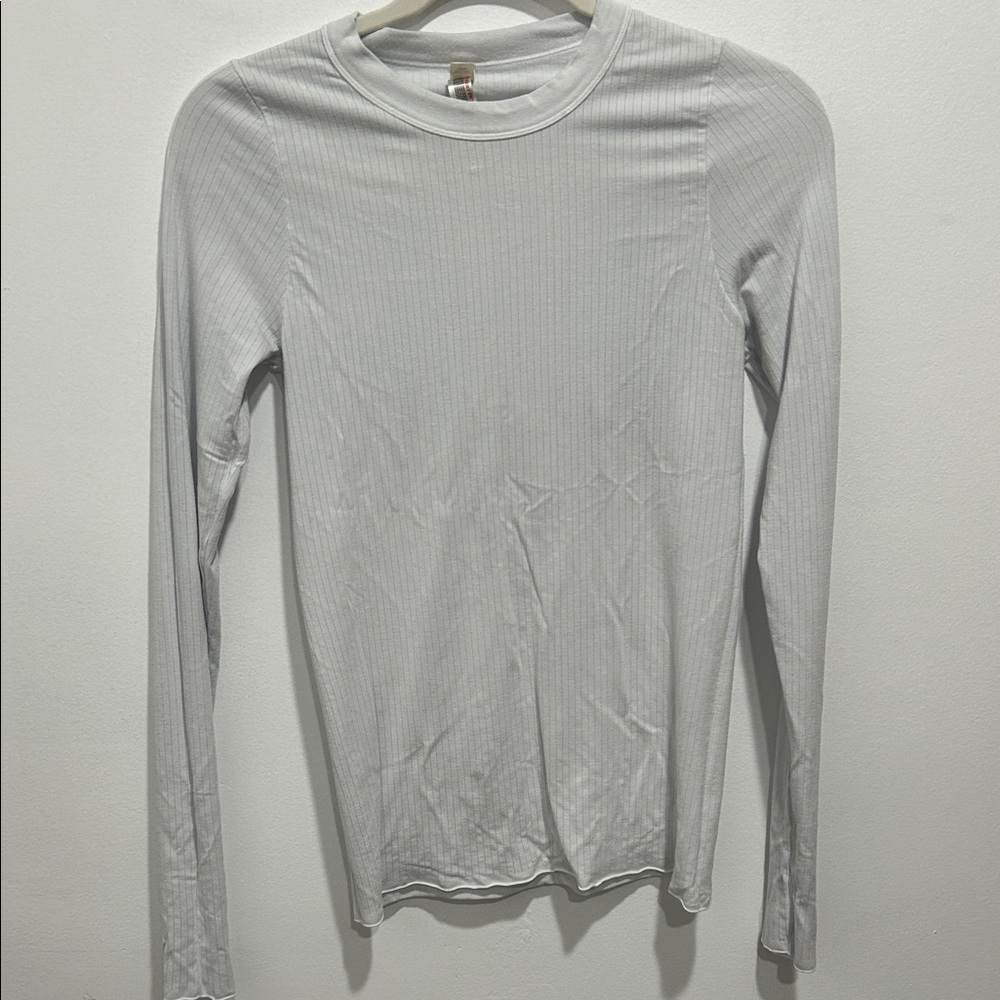 Free People Ribbed Long Sleeve Top in Light Gray